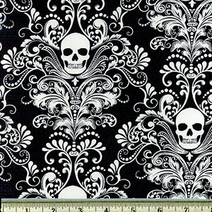 Glow in the Dark Skull Damask Negative Fabric