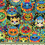 Bright Cat Sugar Skulls Fabric