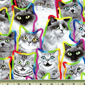 Neon Outline Black and White Cats Fabric