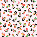 Cute Tossed Kokeshi Dolls Fabric