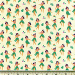 Hula Dancers on Ivory Fabric