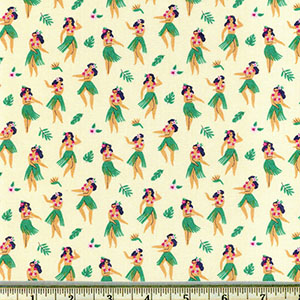 Hula Dancers on Ivory Fabric