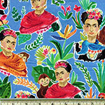 Viva Mexico! Frida Kahlo fabric blue