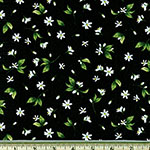 Tossed Lemon Flowers on Black Fabric