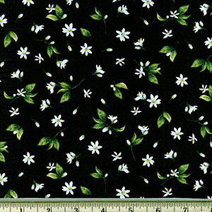 Tossed Lemon Flowers on Black Fabric