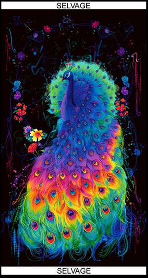 Glow Rainbow Peacock Panel on black