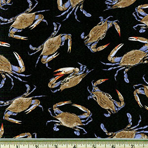 Tossed Blue Crabs Print Fabric