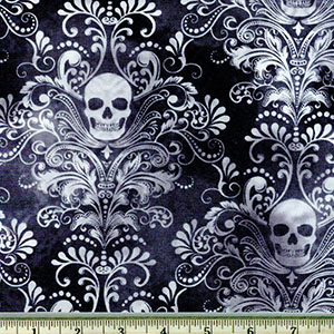 Skull Damask Negative Print Fabric