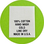 100% Cotton Hand Wash Care Tags
